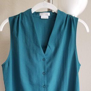 Van Heusen Button down Sleeveless Blouse - Peacock